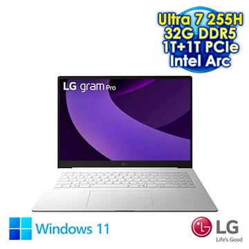 LG gram 16Z90TP 16吋AI筆電 (WQXGA+ OLED/Intel Ultra 7-255H/32G DDR5/1TB+1TB PCIE SSD/WIN 11)【
