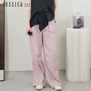 JESSICA RED - 休閒時尚寬鬆皺褶直筒工裝長褲R53203