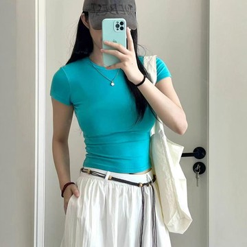 【顯身材掐腰正肩T】女裝 韓版時尚 T恤 打底衫 春夏 2026 上衣 女 T 顯瘦 修身 百搭 休閒 短袖 圓領 純色