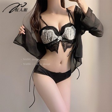 紅人館【現貨發】~蕾絲性感套裝內衣女小胸爆乳胸罩下垂鋼圈新娘性感文胸