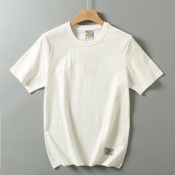 外貿剪標尾貨210克水洗純色基礎款短袖T恤男士夏季百搭休閑打底衫
