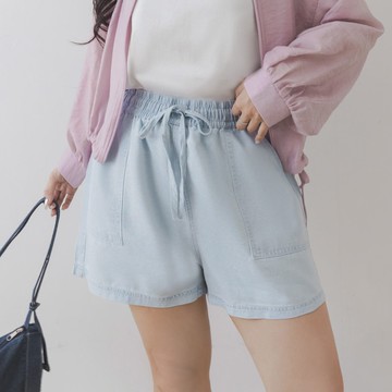 親膚萊賽爾牛仔車線短褲 中大尺碼褲子