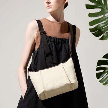 水洗黃麻 肩背包-自然色