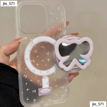 碎花蝴蝶 鏡子支架磁吸手機殼 iPhone16Pro 膚感硬保護 i15/i14 蘋果防摔殼 i13 12 11Pro