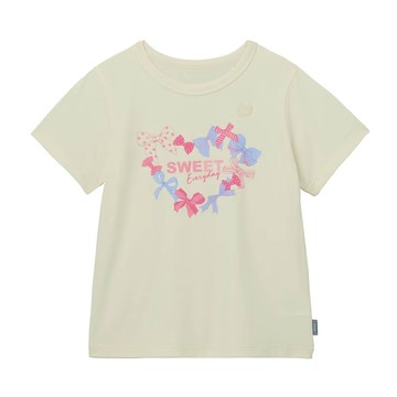 日本千趣會 - 天竺棉印花短袖上衣-蝴蝶結愛心-象牙