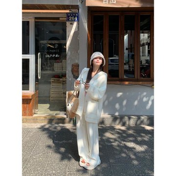 陳大鈺水貂絨連帽白色毛衣開衫女秋冬慵懶風寬松加厚軟糯針織外套