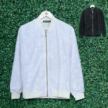 歐美時尚秋裝新款蕾絲鏤空雕花立體棒球外穿男裝修身長袖短款夾克