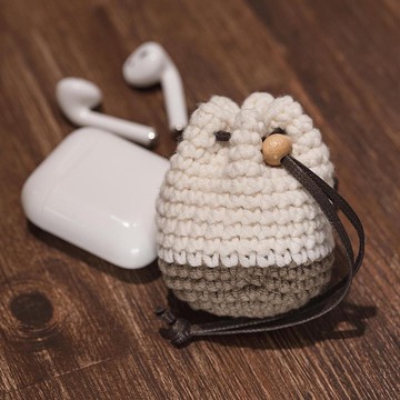 Air pods系列耳機編織縮口袋_牛奶咖(可客製顏色)