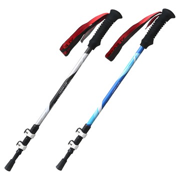 LEADER X 7075輕量鋁合金登山杖2件組 附杖尖保護套+阻泥板  寶藍色 + 黑灰色  1組  64~135cm