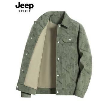 JEEP SPIRIT吉普外套男2025秋冬款潮翻領夾克男士高級感印花外衣
