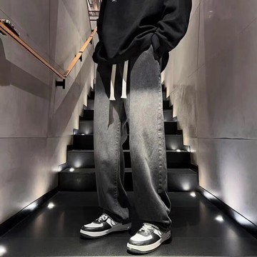 漸變牛仔褲男 寬松直筒痞帥休閑長褲 美式復古牛仔褲 青少年漸變色牛仔褲男 直筒寬松闊腿褲 美式高街vibe水洗牛仔褲男