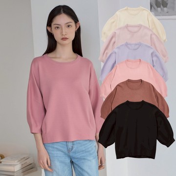 【ERSS】  女裝 上衣 七分袖上衣 顯瘦上衣 針織 針織上衣 深粉【仙女姊姊】【K80013】