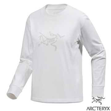 【ARCTERYX 始祖鳥】女 ARCHAEOPTERYX 圖案有機棉混紡圓領長袖T恤.運動上衣_X000009428 白光白