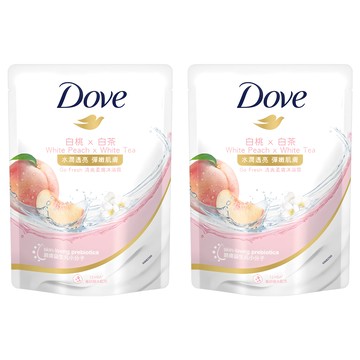Dove 多芬 清爽柔膚沐浴露 白桃+白茶 桃悅水透 補充包 水潤透亮 嫩嫩肌膚  580g  2組