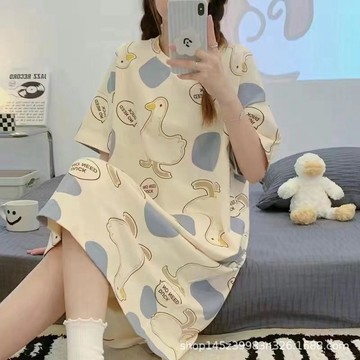 【台灣现貨】女生睡裙 夏天家居服 短袖睡裙 夏天睡裙 睡衣裙 睡衣長裙 女生睡衣 外穿睡裙 睡裙女 薄款睡裙 居家服