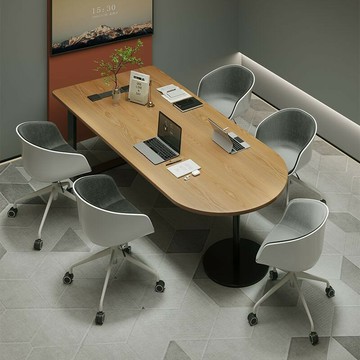 會議桌 長桌 洽談桌 免運 附發票 現代簡約實木原木小型會議桌椅組合商務辦公洽談半圓工作臺新款