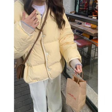 軟糯白鴨絨輕薄羽絨服女短款小個子外套冬季新款加厚上衣黃色