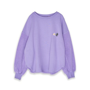 5th STREET｜女裝｜花朵毛巾繡寬版長袖T恤｜紫色
