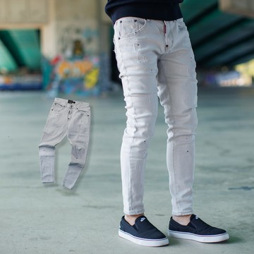 【NB1408J】韓國製Skinny水泥灰潑漆窄版牛仔褲(LE-HB169)