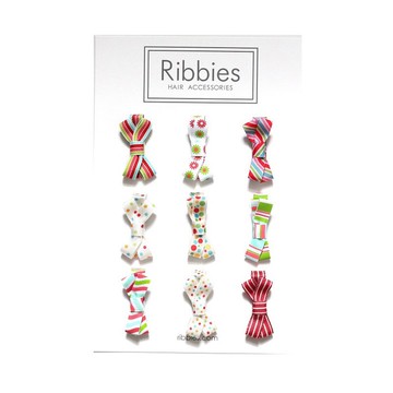 英國Ribbies 糖果蝴蝶結9入組-紅配綠  蝴蝶結髮夾