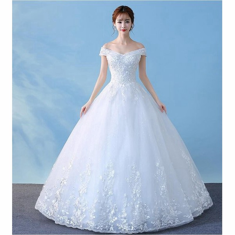 上品 お姫様 オフショルダー 刺繍 花柄 プリンセス エレガント レディース ウエディングドレス 花嫁 結婚式 バックレス 編み上げ セクシー 着痩せ 20代30代40代 通販 Lineポイント最大get Lineショッピング