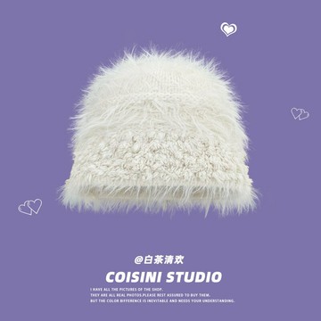 日系白色長毛絨撞邊漁夫帽子女秋冬百搭保暖防寒盆帽文藝顯臉小潮