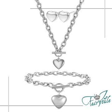 【伊飾童話】歐美時尚 經典愛心造型項鍊耳環手鍊三件組