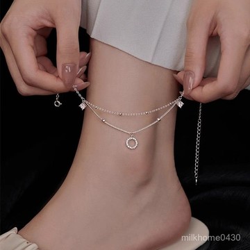 📿限時下殺📿 S925純銀圓環腳鏈 腳踝鏈女 輕奢小衆設計腳環 防過敏不脫色腳鏈 輕奢高級腳鏈 日常百搭腳鏈 s925