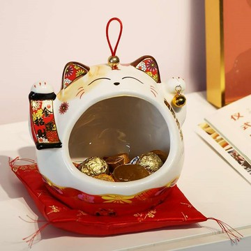 招財貓擺件開業禮物家用網紅發財開店賀禮品糖果盤子前臺鑰匙收納