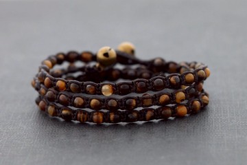 老虎眼三重包裹中性手鐲腳鍊編織Macrame黃銅