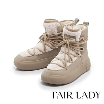 FAIR LADY 日本京都聯名 HAPPYFACE 甜酷感繫帶保暖雪靴 奶茶(7E2952)