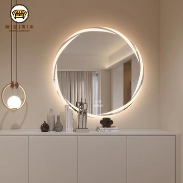 免運 110v智能鏡子 化妝鏡 浴室鏡 智能鏡  智能浴室鏡梳妝臺化妝鏡掛墻圓形補光鏡衛生間帶燈鏡子臥室發光鏡附發票 工廠直銷 全館折扣 j16
