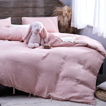 亞麻被套 清爽吸汗 透氣易干 健康抑菌 淡粉色