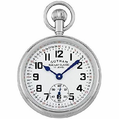 Gotham Men s Stainless Steel Mechanical Hand Wind Railroad Pocket Watch GWC14111S