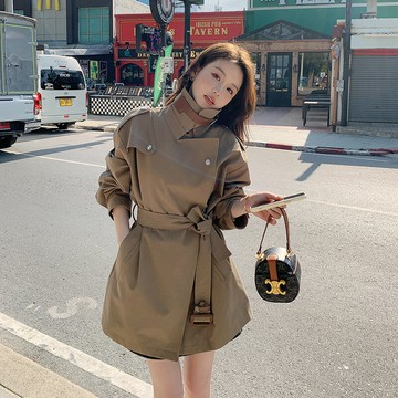 【巴黎精品】現貨+預購 風衣外套休閒大衣-流行咖色小個子中長款女外套a1ih87