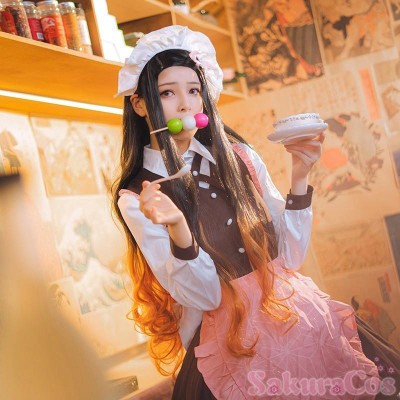 鬼滅の刃 風 コスプレ 竈門禰豆子 カフェ メイド服 コスプレ衣装