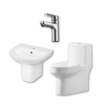 特力屋 BRAVAT衛浴三件套 (面盆龍頭、短柱面盆、省水馬桶40cm)