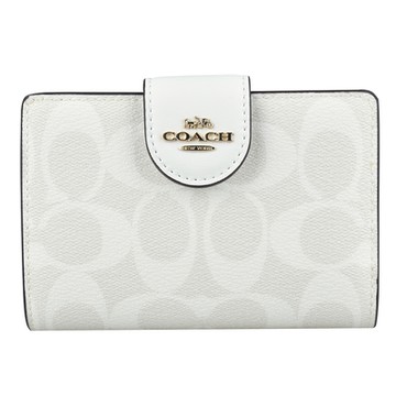 Coach 金屬金字LOGO經典PVC扣式中夾(白灰x褐)
