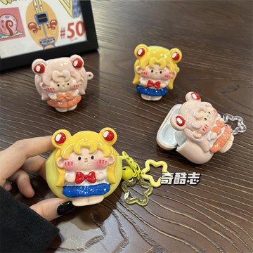 動漫美少女適用于UGREEN綠聯HiTuneT3月亮立體貼片T6S藍牙保護套T6彩色女款無線耳機套t3五角星掛飾防摔軟殼