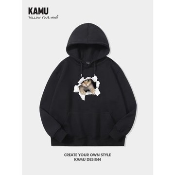 日系卡通連帽衛衣男加絨加厚春秋季潮流青少年情侶休閑外套上衣服