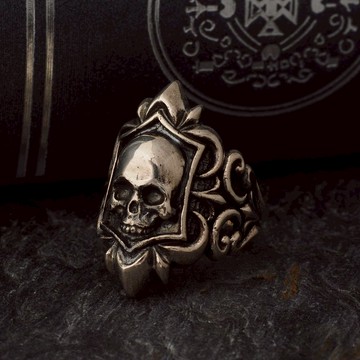 巴洛克浮雕骷髏徽章戒 925純銀飾