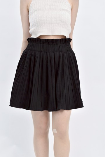 (XL) katze鬆緊腰百摺黑色褲裙