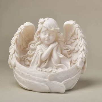 【光之捕夢網】翅膀天使 手托燭台天使燭臺 少女擺件石膏裝飾品 櫥窗工藝品擺件 擺飾 燭臺 薰香臺