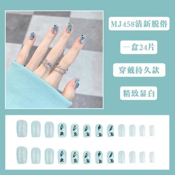 藍色純欲穿戴甲高級感小眾短款
