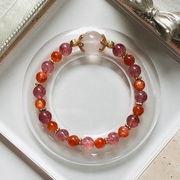 ITS-B669【設計款・星光粉晶草莓晶金太陽石】天然石水晶手鍊手環