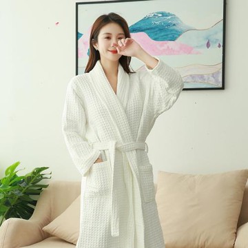 女士浴袍純棉酒店雙層華夫格加厚保暖睡袍毛巾料吸水速干家居服