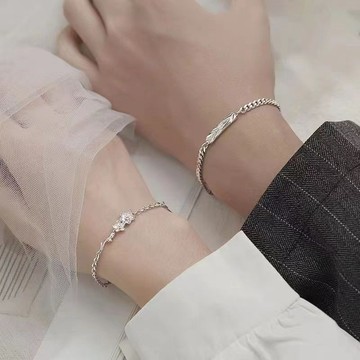 限時特賣🔥 s925銀勿忘我情侶手鏈男女一對小衆簡約花朵手環潮流荊棘玫瑰手飾 情侶手鏈