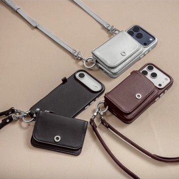 iPhone 17 Pouch M 錢包磁吸掛繩手機殼 Pro Max 酒紅＋酒紅掛繩