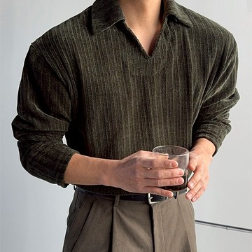 正韓奢華絲絨線條壓紋開領針織上衣 4色 YUPPIE 預購商品 0317