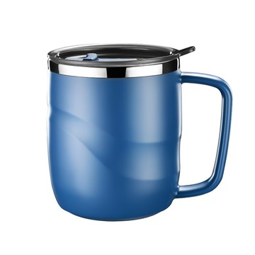 PUSH! 餐具廚房用品 304不銹鋼馬克杯辦公室杯子防燙咖啡杯保溫水杯  藍色  1個